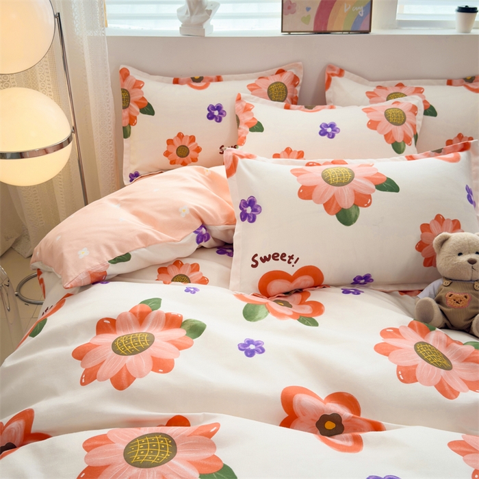 91家纺网 家纺一手货源 找家纺 2025新款直播爆款高克重植物羊绒四件套 暖阳花簇