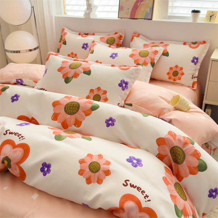 91家纺网 家纺一手货源 找家纺 2025新款直播爆款高克重植物羊绒四件套 暖阳花簇