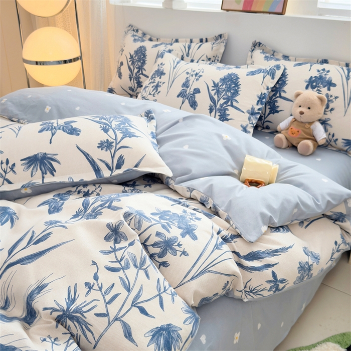 91家纺网 家纺一手货源 找家纺 2025新款直播爆款高克重植物羊绒四件套 青花野卉