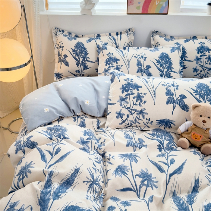 91家纺网 家纺一手货源 找家纺 2025新款直播爆款高克重植物羊绒四件套 青花野卉