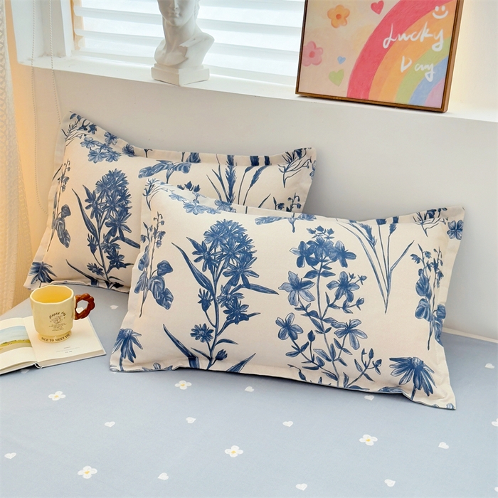 91家纺网 家纺一手货源 找家纺 2025新款直播爆款高克重植物羊绒四件套 青花野卉