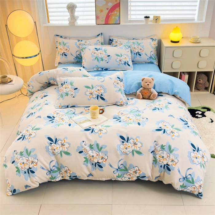 91家纺网 家纺一手货源 找家纺 2025新款直播爆款高克重植物羊绒四件套 清宁花影