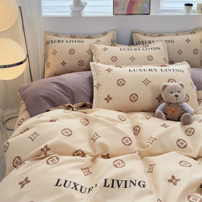 91家纺网 家纺一手货源 找家纺 2025新款直播爆款高克重植物羊绒四件套 奢居老花