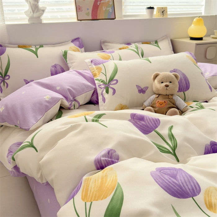 91家纺网 家纺一手货源 找家纺 2025新款直播爆款高克重植物羊绒四件套 郁金香语