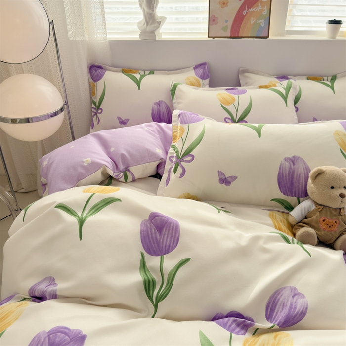 91家纺网 家纺一手货源 找家纺 2025新款直播爆款高克重植物羊绒四件套 郁金香语