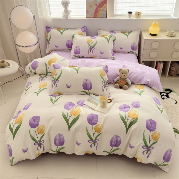 91家纺网 家纺一手货源 找家纺 2025新款直播爆款高克重植物羊绒四件套 郁金香语