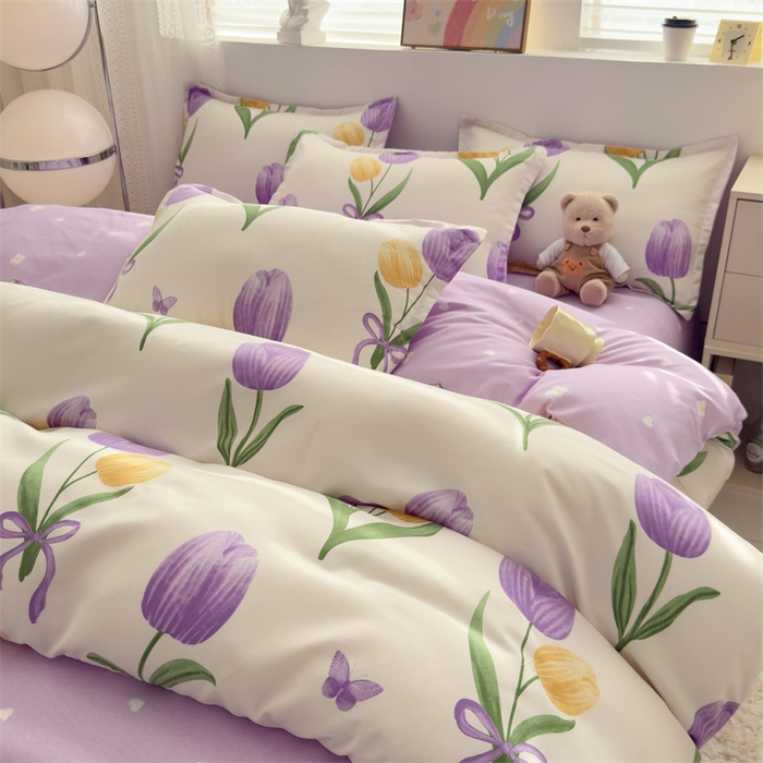 91家纺网 家纺一手货源 找家纺 2025新款直播爆款高克重植物羊绒四件套 郁金香语