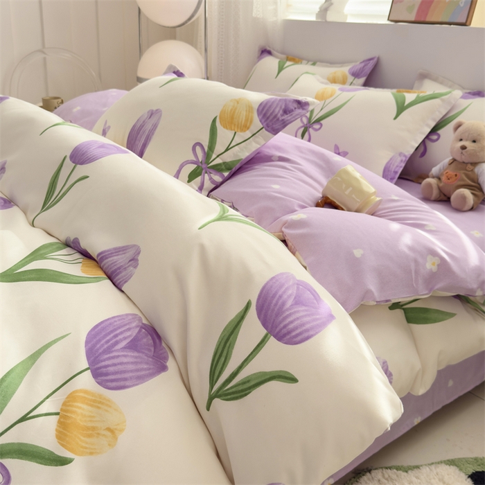 91家纺网 家纺一手货源 找家纺 2025新款直播爆款高克重植物羊绒四件套 郁金香语