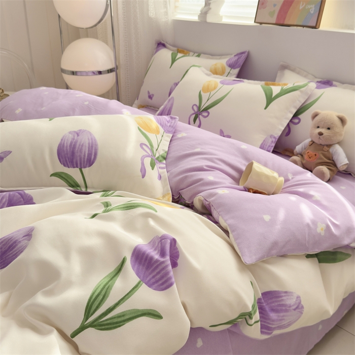 91家纺网 家纺一手货源 找家纺 2025新款直播爆款高克重植物羊绒四件套 郁金香语