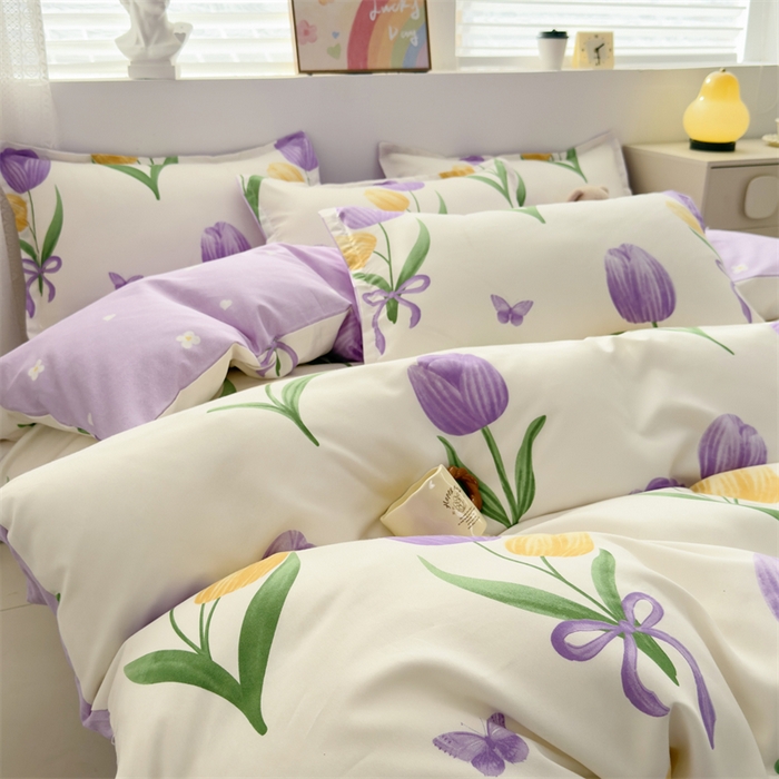 91家纺网 家纺一手货源 找家纺 2025新款直播爆款高克重植物羊绒四件套 郁金香语