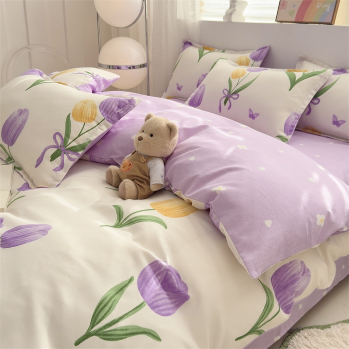 91家纺网 家纺一手货源 找家纺 2025新款直播爆款高克重植物羊绒四件套 郁金香语