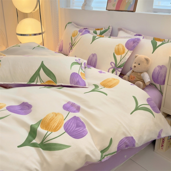 91家纺网 家纺一手货源 找家纺 2025新款直播爆款高克重植物羊绒四件套 郁金香语