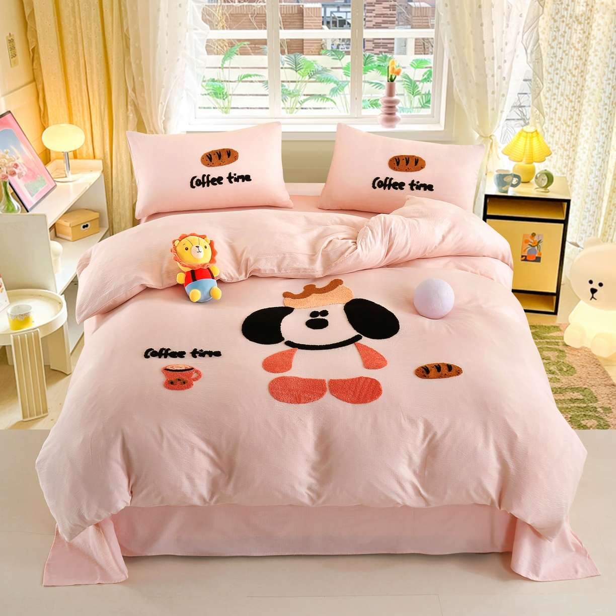 恋之语 2025新款皱皱纱木棉毛巾绣四件套及单被套系列-乖乖狗 乖乖狗-粉色