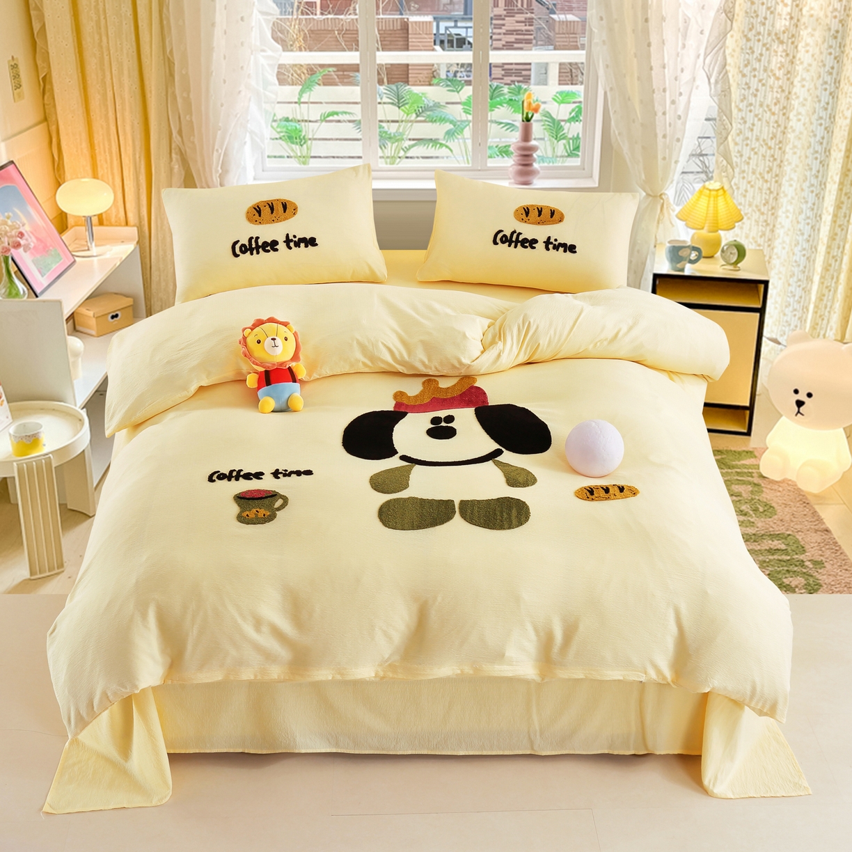 恋之语 2025新款皱皱纱木棉毛巾绣四件套及单被套系列-乖乖狗 乖乖狗-黄色