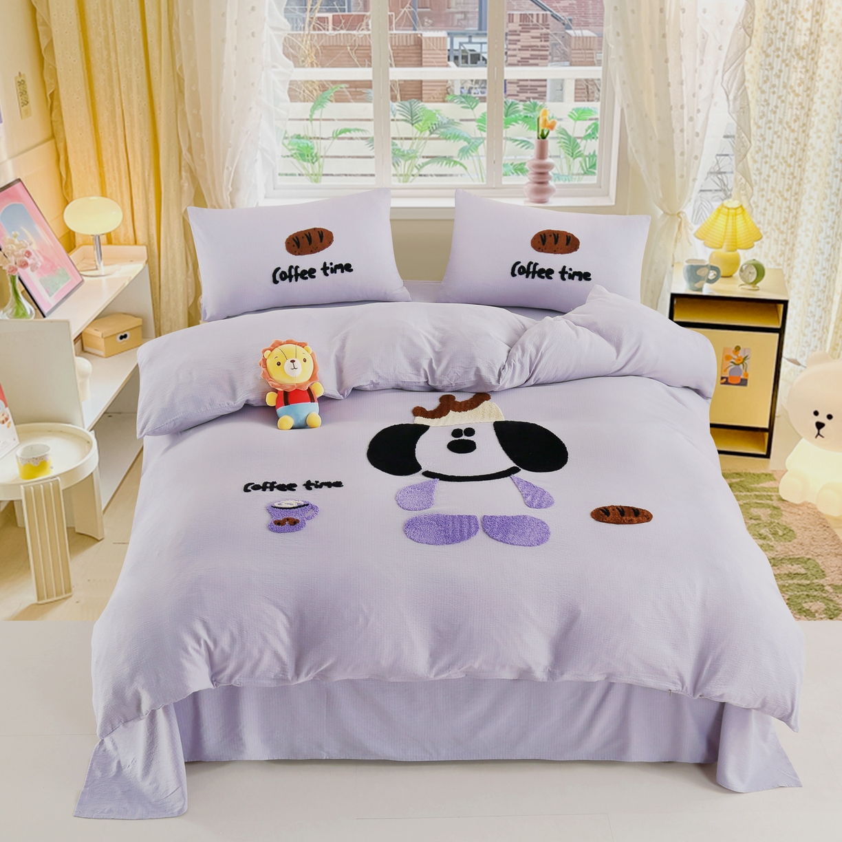 恋之语 2025新款皱皱纱木棉毛巾绣四件套及单被套系列-乖乖狗 乖乖狗-紫色