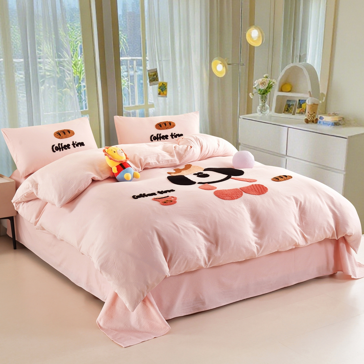 91家纺网 家纺一手货源 找家纺 （总）恋之语 2025新款皱皱纱木棉毛巾绣四件套及单被套系列-乖乖狗