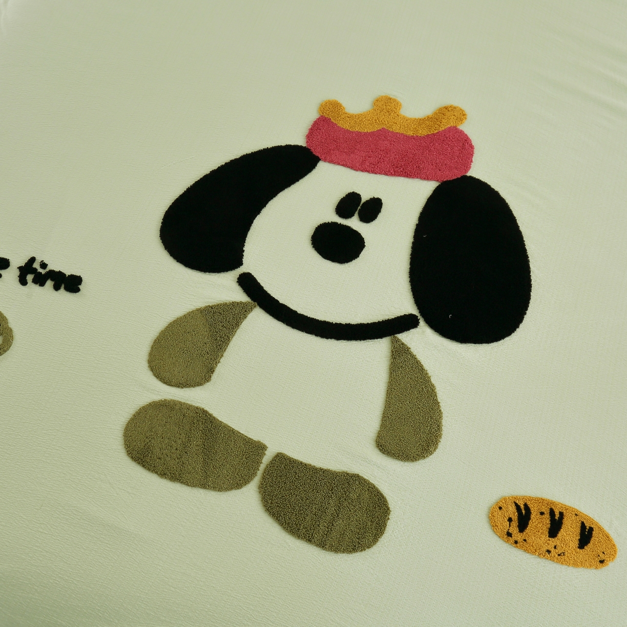 91家纺网 家纺一手货源 找家纺 恋之语 2025新款皱皱纱木棉毛巾绣四件套及单被套系列-乖乖狗 乖乖狗-抹茶绿