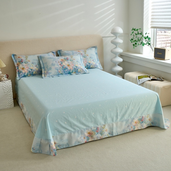 91家纺网 家纺一手货源 找家纺 三沁家居 2025新款全棉纯棉斜纹精梳长绒棉印花四件套 蝶舞纷飞