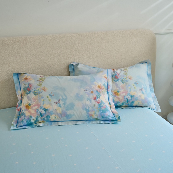 91家纺网 家纺一手货源 找家纺 三沁家居 2025新款全棉纯棉斜纹精梳长绒棉印花四件套 蝶舞纷飞