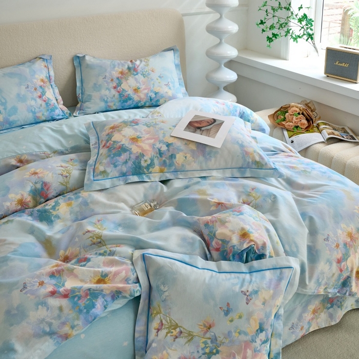 三沁家居 2025新款全棉纯棉斜纹精梳长绒棉印花四件套 蝶舞纷飞