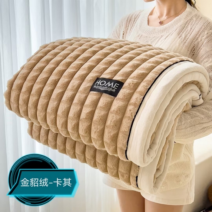 91家纺网 家纺一手货源 找家纺 叠派家纺 2025新款毛毯A类金貂绒毛毯剪格多功能毛毯盖毯毛毯（可供跨境外贸抽空热款首选） 金貂绒-卡其
