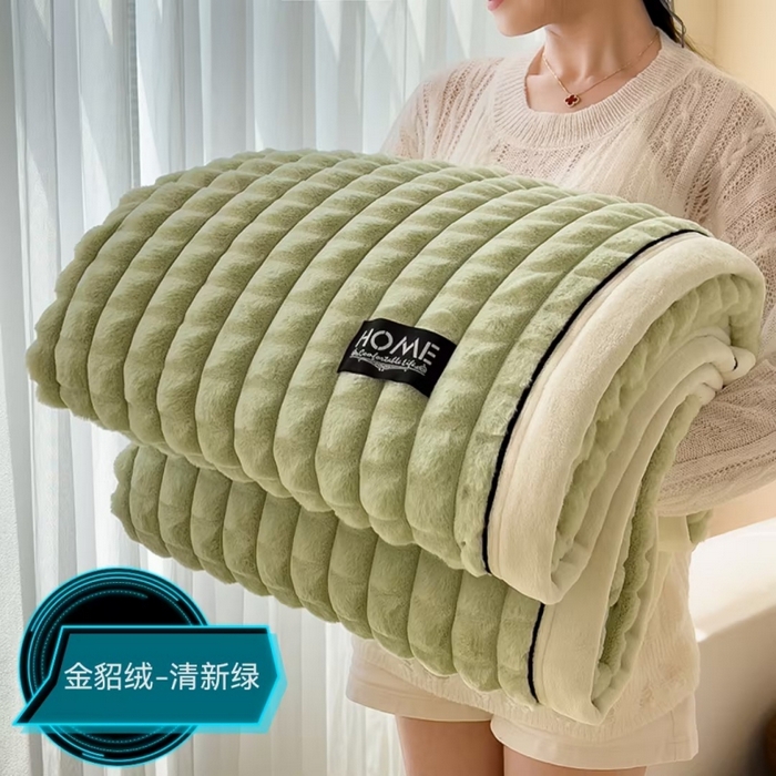 叠派家纺 2025新款毛毯A类金貂绒毛毯剪格多功能毛毯盖毯毛毯（可供跨境外贸抽空热款首选） 金貂绒-清新绿