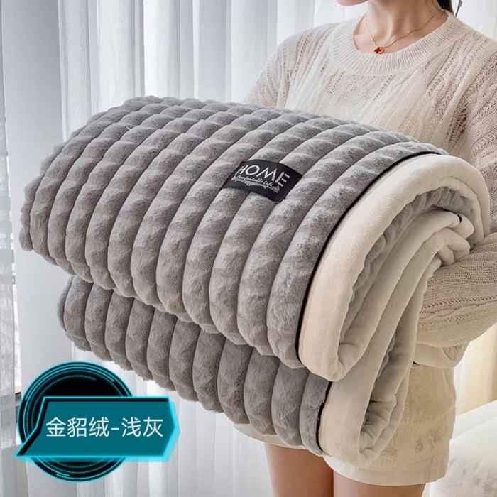 叠派家纺 2025新款毛毯A类金貂绒毛毯剪格多功能毛毯盖毯毛毯（可供跨境外贸抽空热款首选） 金貂绒-浅灰
