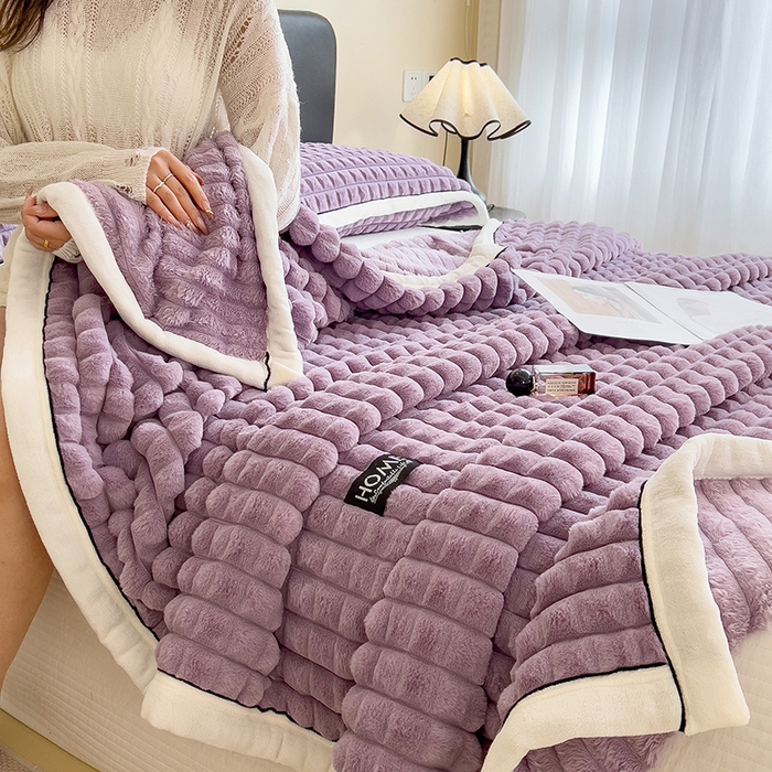 91家纺网 家纺一手货源 找家纺 叠派家纺 2025新款毛毯A类金貂绒毛毯剪格多功能毛毯盖毯毛毯（可供跨境外贸抽空热款首选） 金貂绒-梦幻紫