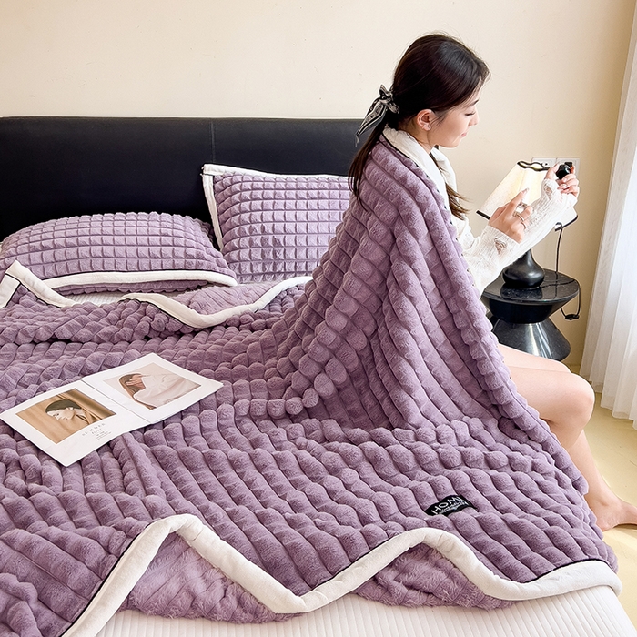 91家纺网 家纺一手货源 找家纺 叠派家纺 2025新款毛毯A类金貂绒毛毯剪格多功能毛毯盖毯毛毯（可供跨境外贸抽空热款首选） 金貂绒-梦幻紫