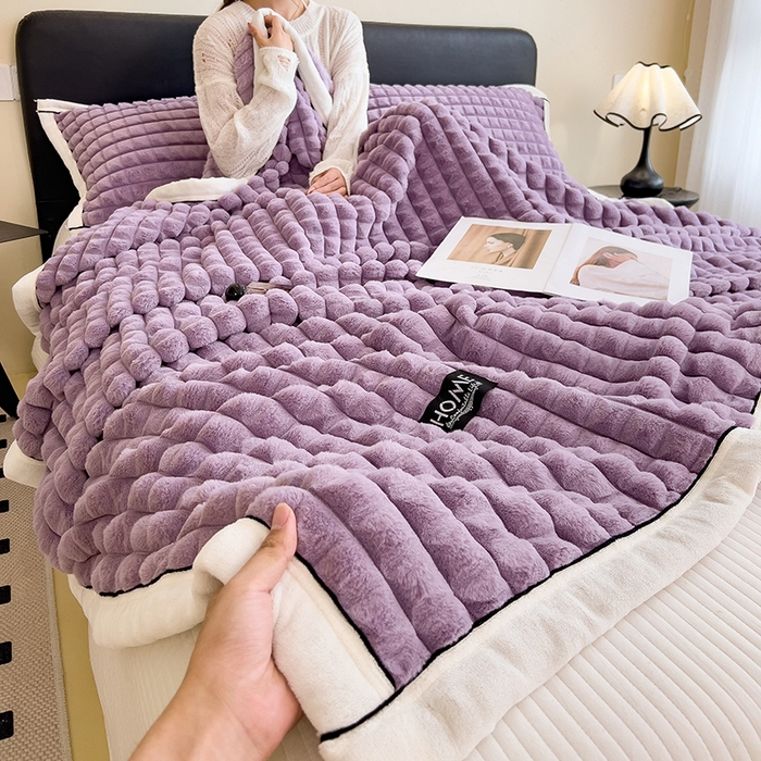 91家纺网 家纺一手货源 找家纺 叠派家纺 2025新款毛毯A类金貂绒毛毯剪格多功能毛毯盖毯毛毯（可供跨境外贸抽空热款首选） 金貂绒-梦幻紫