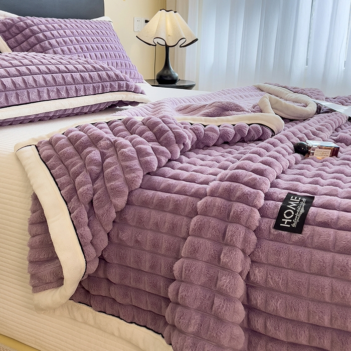 91家纺网 家纺一手货源 找家纺 叠派家纺 2025新款毛毯A类金貂绒毛毯剪格多功能毛毯盖毯毛毯（可供跨境外贸抽空热款首选） 金貂绒-梦幻紫