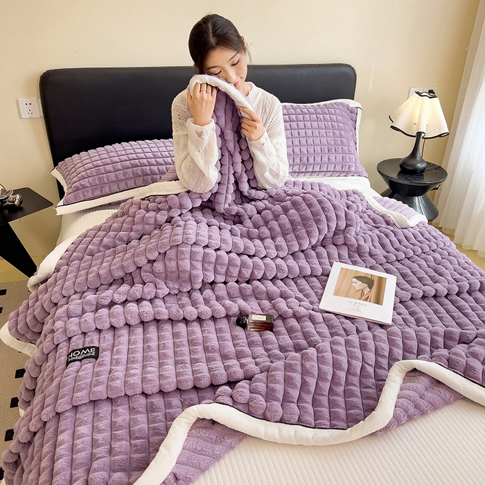 91家纺网 家纺一手货源 找家纺 叠派家纺 2025新款毛毯A类金貂绒毛毯剪格多功能毛毯盖毯毛毯（可供跨境外贸抽空热款首选） 金貂绒-梦幻紫