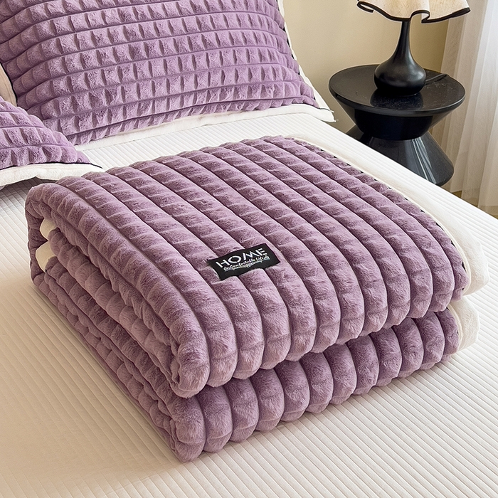 91家纺网 家纺一手货源 找家纺 叠派家纺 2025新款毛毯A类金貂绒毛毯剪格多功能毛毯盖毯毛毯（可供跨境外贸抽空热款首选） 金貂绒-梦幻紫