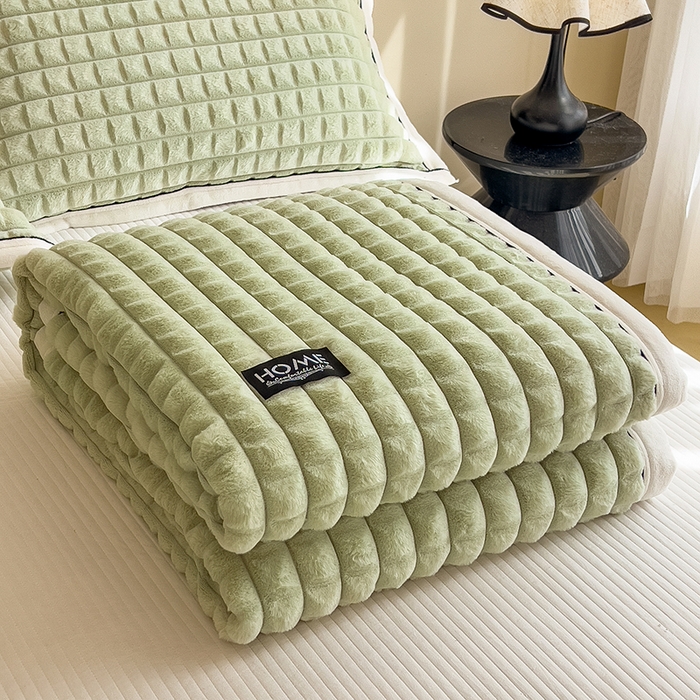 91家纺网 家纺一手货源 找家纺 叠派家纺 2025新款毛毯A类金貂绒毛毯剪格多功能毛毯盖毯毛毯（可供跨境外贸抽空热款首选） 金貂绒-清新绿