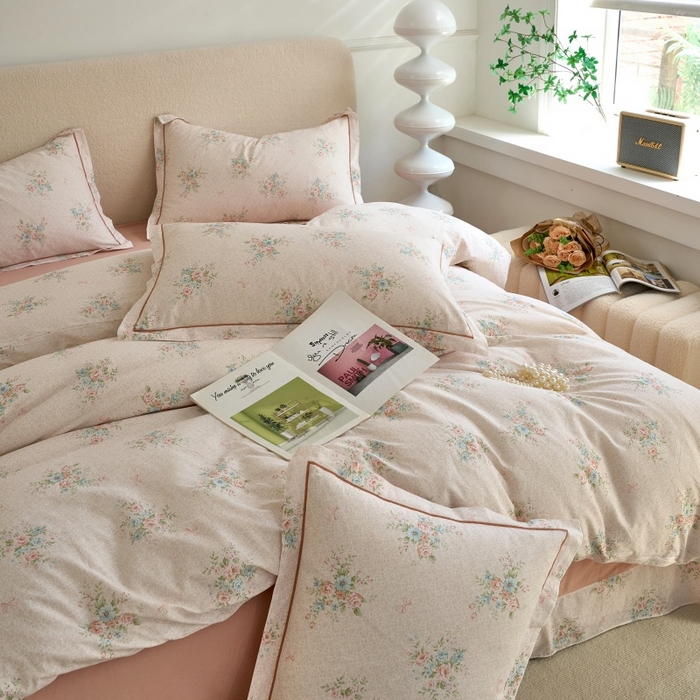 三沁家居 2025新款全棉纯棉斜纹精梳长绒棉印花四件套 沐露梳风