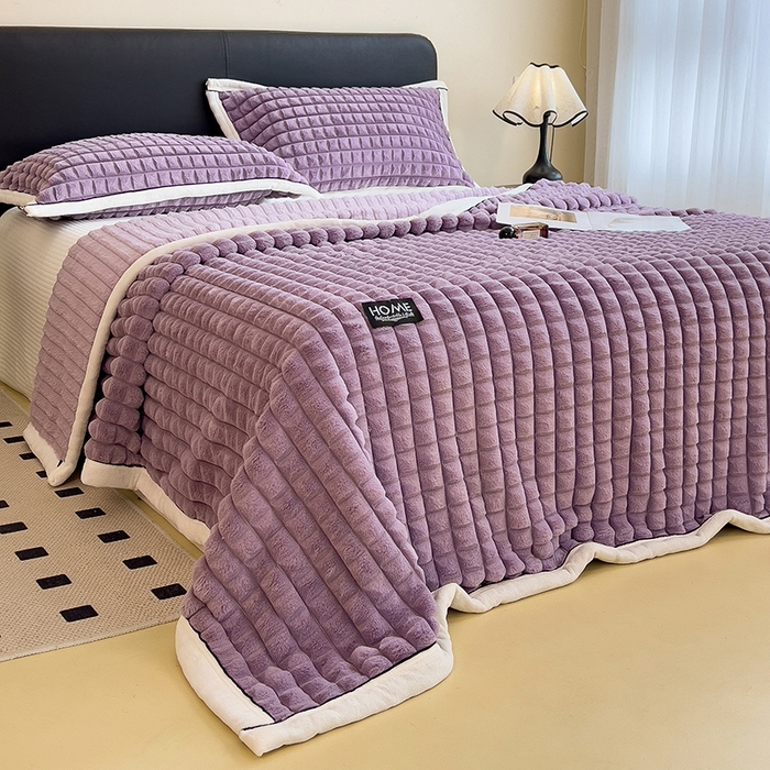 91家纺网 家纺一手货源 找家纺 叠派家纺 2025新款毛毯A类金貂绒毛毯剪格多功能毛毯盖毯毛毯（可供跨境外贸抽空热款首选） 金貂绒-梦幻紫