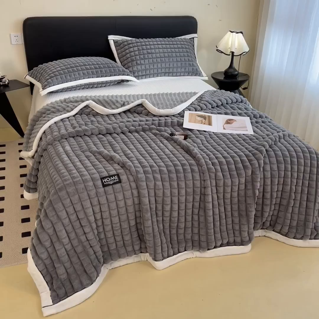 91家纺网 家纺一手货源 找家纺 叠派家纺 2025新款毛毯A类金貂绒毛毯剪格多功能毛毯盖毯毛毯（可供跨境外贸抽空热款首选） 金貂绒-气质灰