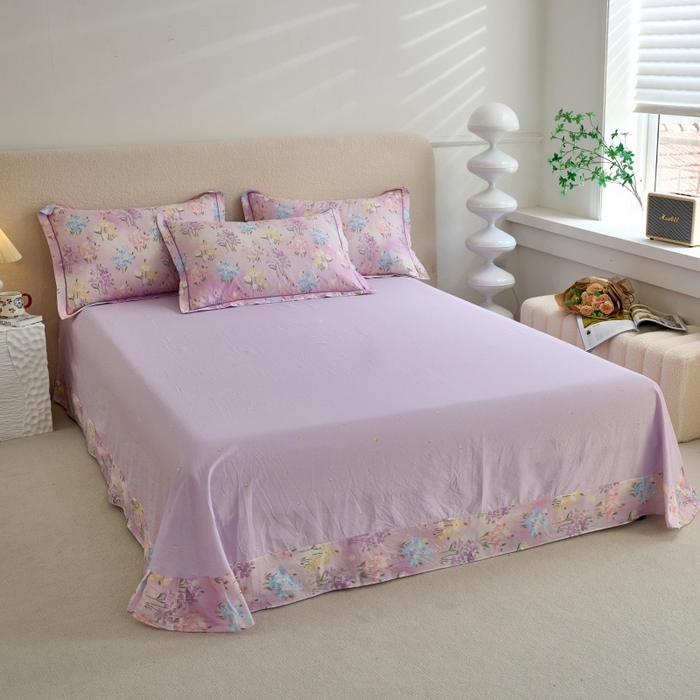 91家纺网 家纺一手货源 找家纺 三沁家居 2025新款全棉纯棉斜纹精梳长绒棉印花四件套 紫藤花蔓