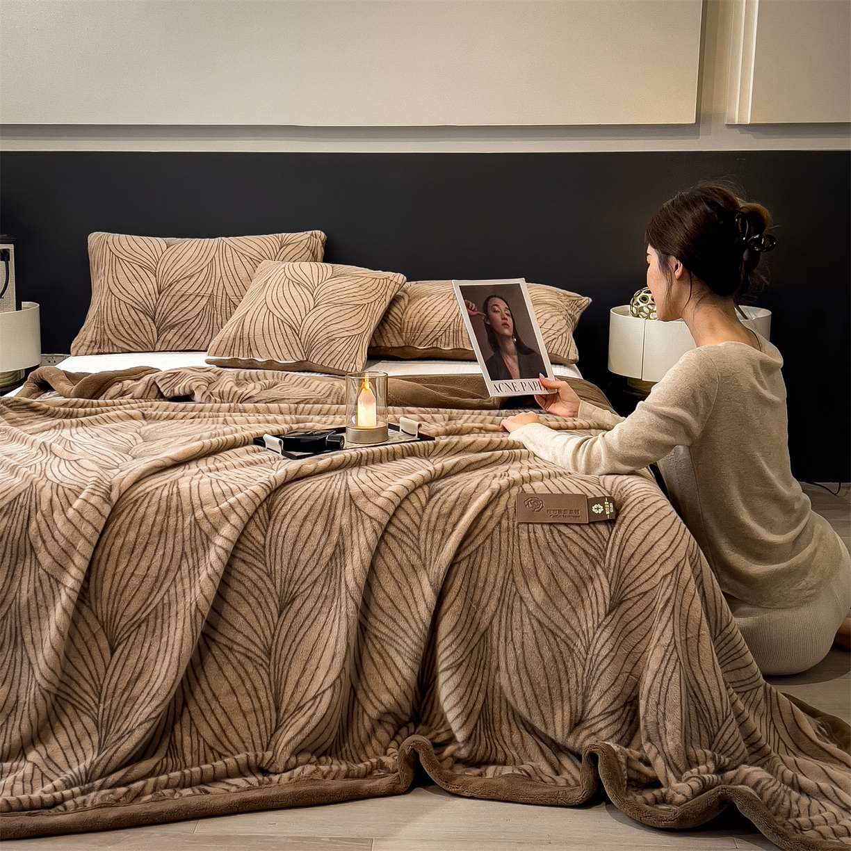 91家纺网 家纺一手货源 找家纺 （总）叠派家纺 2025新款A类轻奢款高克重高端水貂四件套可可慕莎系列（直播热款）提供买家秀