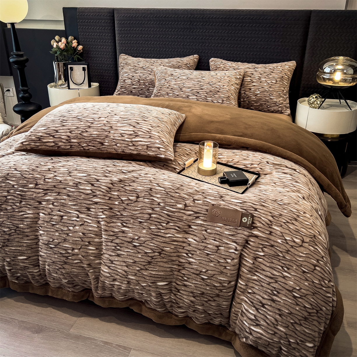 叠派家纺 2025新款A类轻奢款高克重高端水貂四件套可可慕莎系列（直播热款）提供买家秀 可可慕莎-绮罗金棕