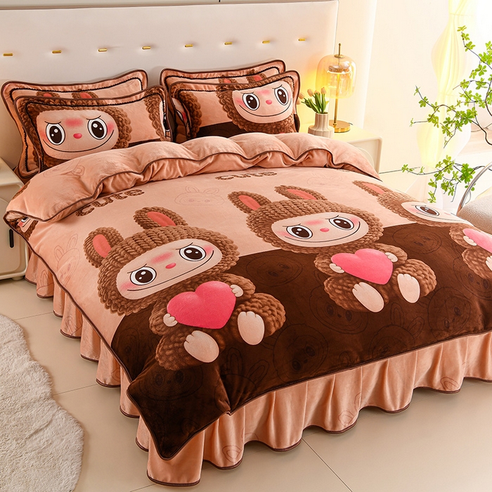 91家纺网 家纺一手货源 找家纺 晚静 2025新款印花牛奶绒被套法莱绒金貂被套单件180克全尺寸被套 可爱拉布