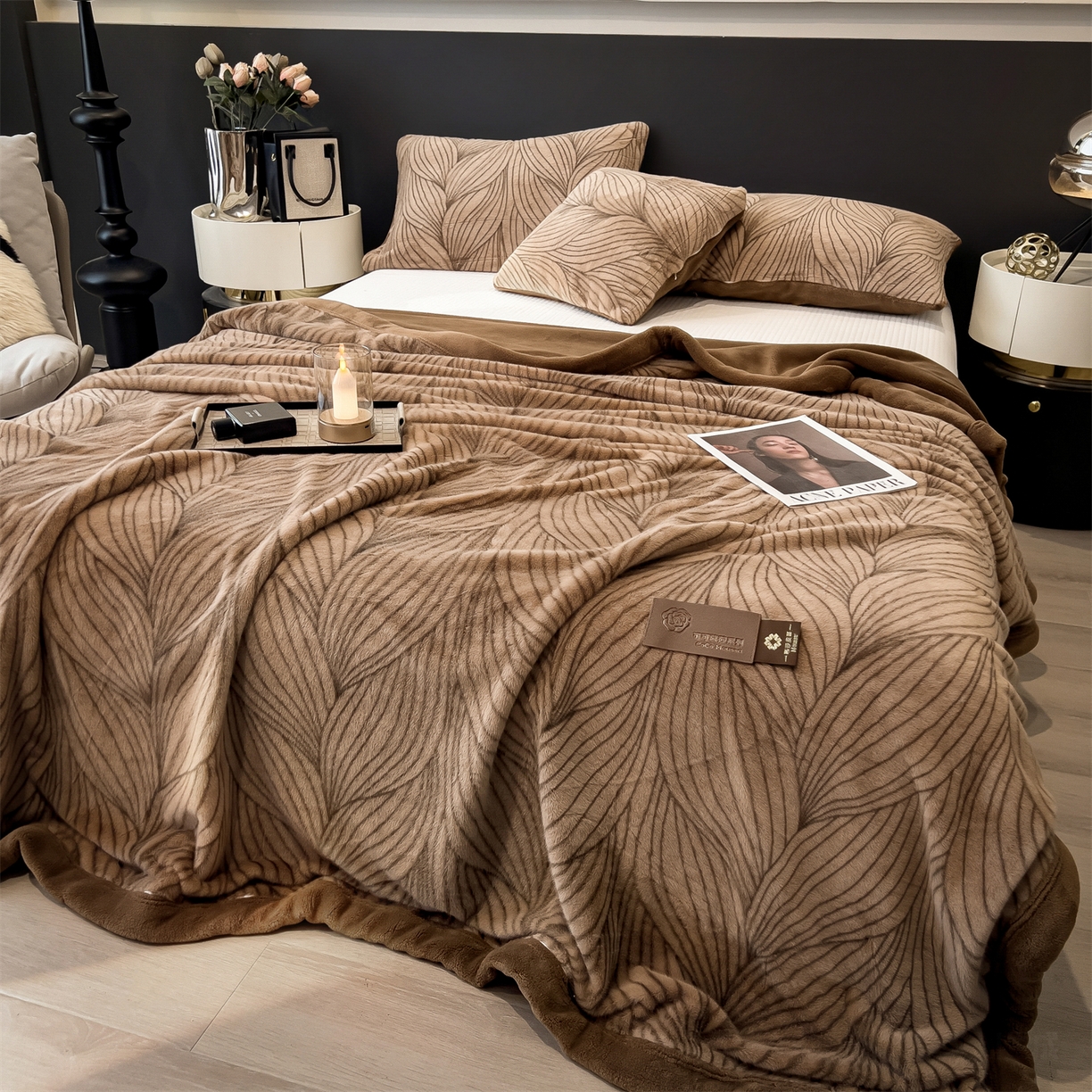 91家纺网 家纺一手货源 找家纺 （总）叠派家纺 2025新款A类轻奢款高克重高端水貂四件套可可慕莎系列（直播热款）提供买家秀