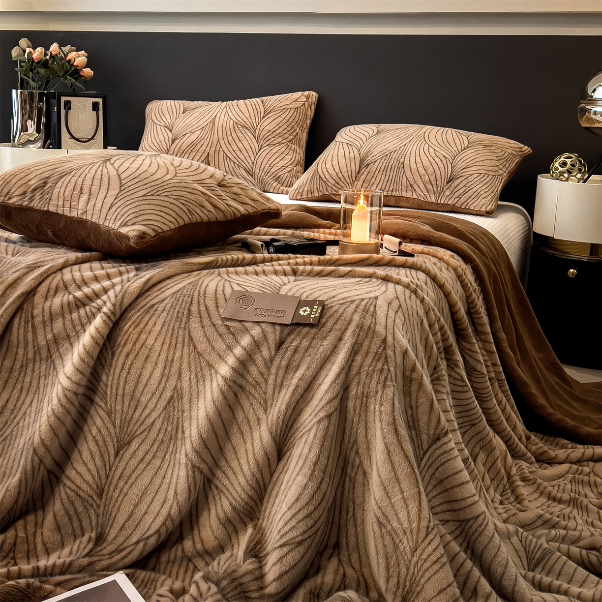 91家纺网 家纺一手货源 找家纺 （总）叠派家纺 2025新款A类轻奢款高克重高端水貂四件套可可慕莎系列（直播热款）提供买家秀