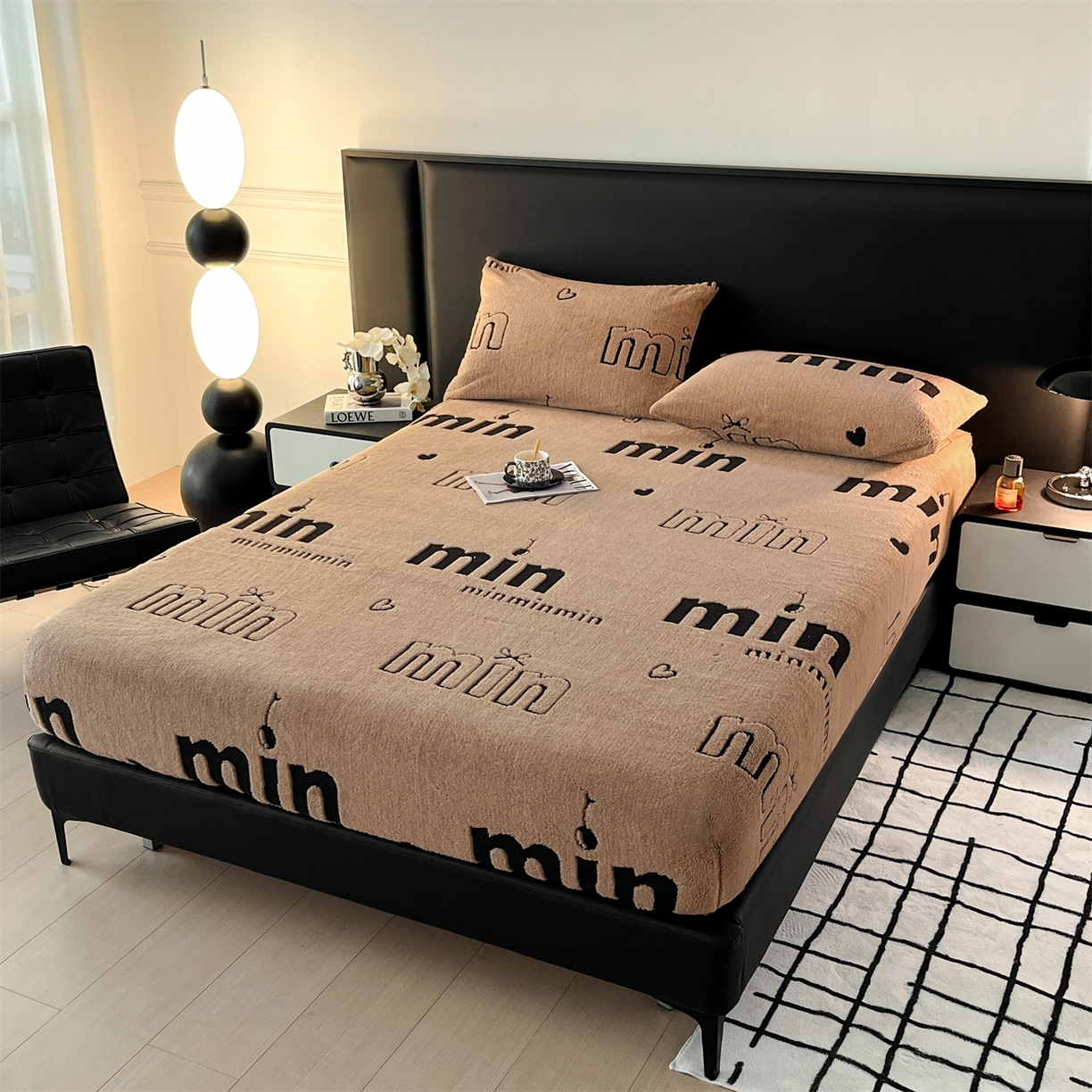 91家纺网 家纺一手货源 找家纺 叠派家纺 2025新款A类高克重云暮绒床笠款四件套(跨境专供首选）提供买家秀 云暮绒min床笠四件套-摩卡咖