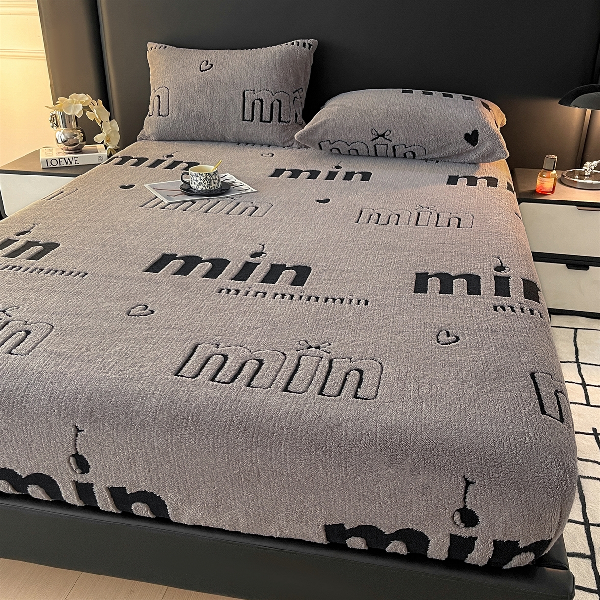 91家纺网 家纺一手货源 找家纺 叠派家纺 2025新款A类高克重云暮绒床笠款四件套(跨境专供首选）提供买家秀 云暮绒min床笠四件套-云絮灰