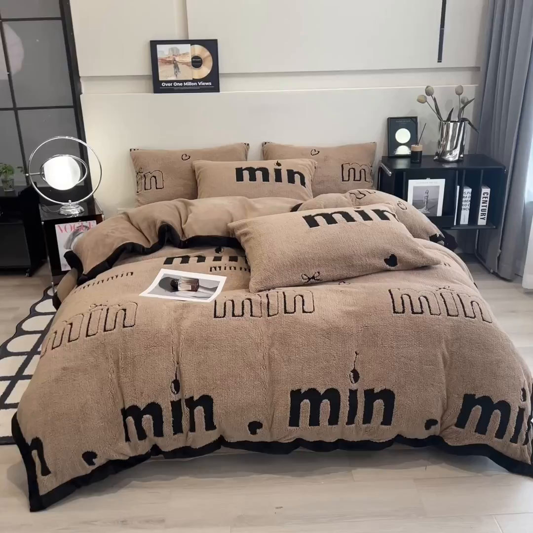 91家纺网 家纺一手货源 找家纺 叠派家纺 2025新款A类高克重云暮绒床笠款四件套(跨境专供首选）提供买家秀 云暮绒min床笠四件套-摩卡咖