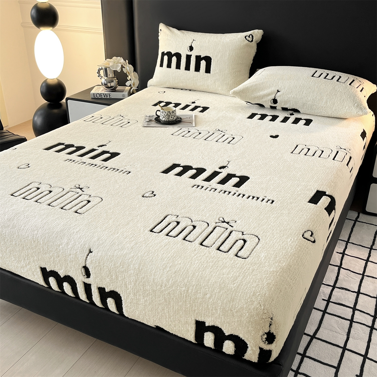 91家纺网 家纺一手货源 找家纺 叠派家纺 2025新款A类高克重云暮绒床笠款四件套(跨境专供首选）提供买家秀 云暮绒min床笠四件套-奶昔白