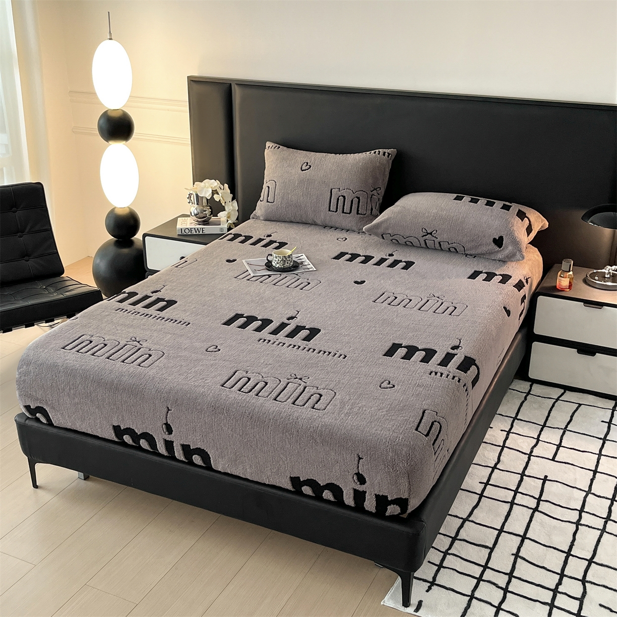 91家纺网 家纺一手货源 找家纺 叠派家纺 2025新款A类高克重云暮绒床笠款四件套(跨境专供首选）提供买家秀 云暮绒min床笠四件套-云絮灰