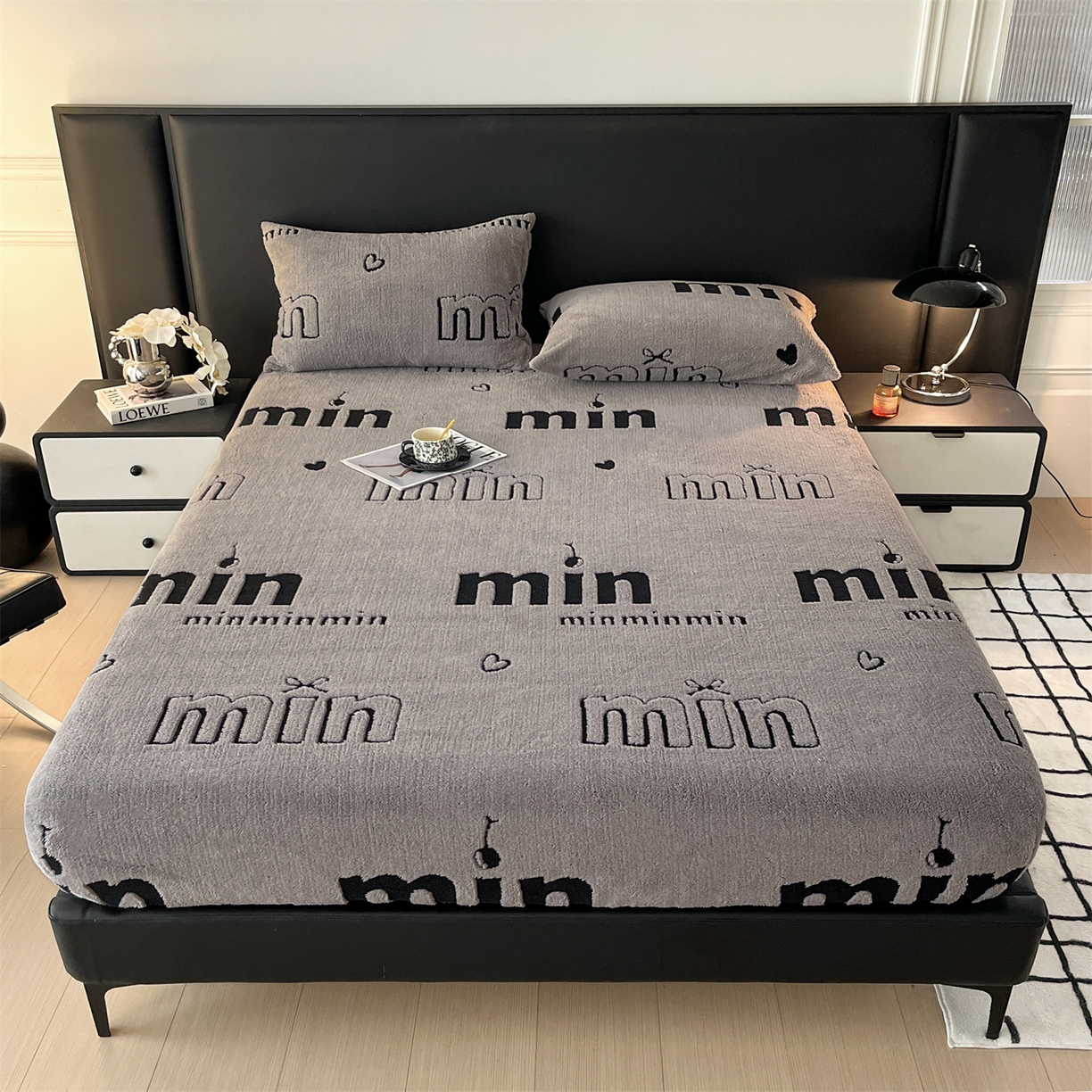 91家纺网 家纺一手货源 找家纺 叠派家纺 2025新款A类高克重云暮绒床笠款四件套(跨境专供首选）提供买家秀 云暮绒min床笠四件套-云絮灰