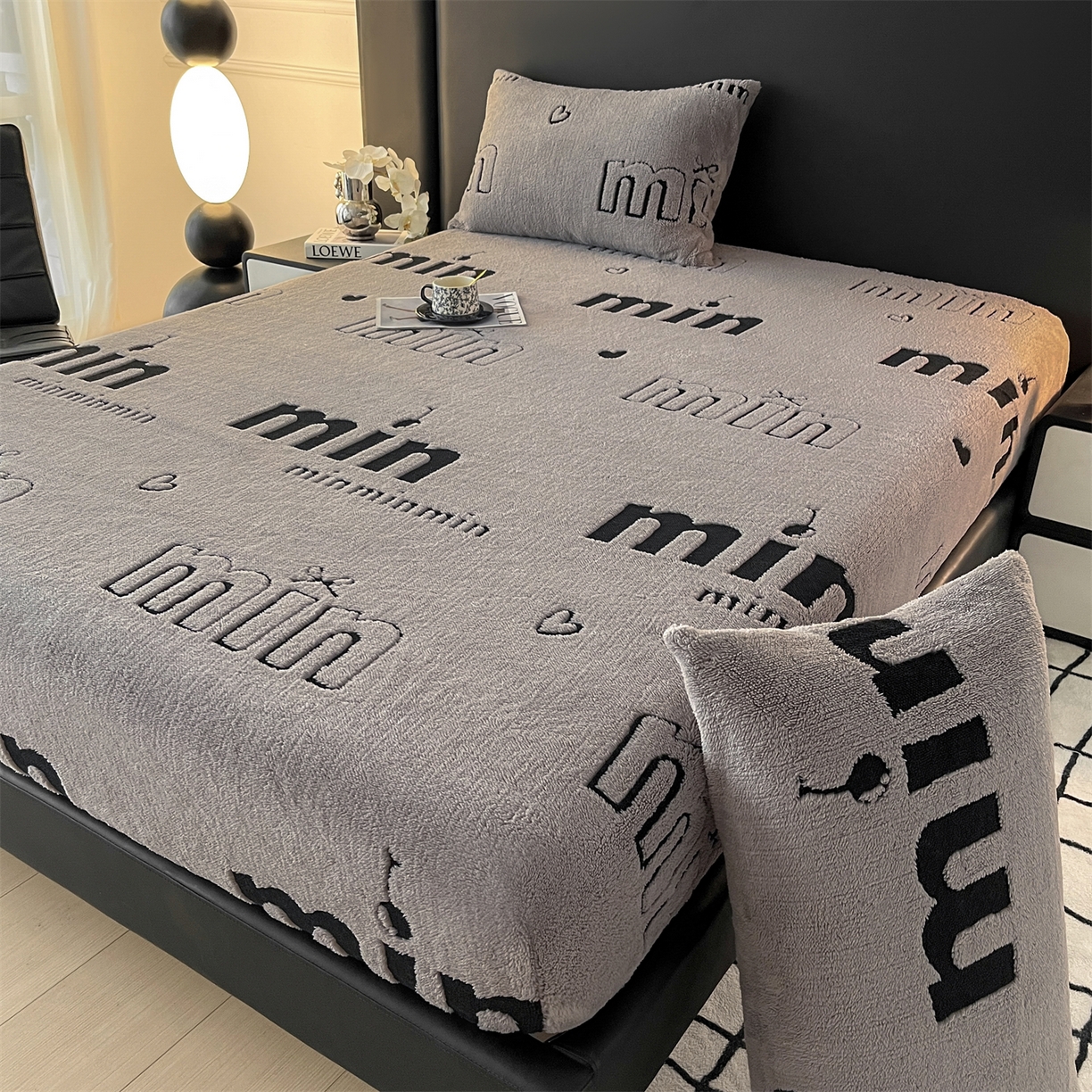 91家纺网 家纺一手货源 找家纺 叠派家纺 2025新款A类高克重云暮绒床笠款四件套(跨境专供首选）提供买家秀 云暮绒min床笠四件套-云絮灰